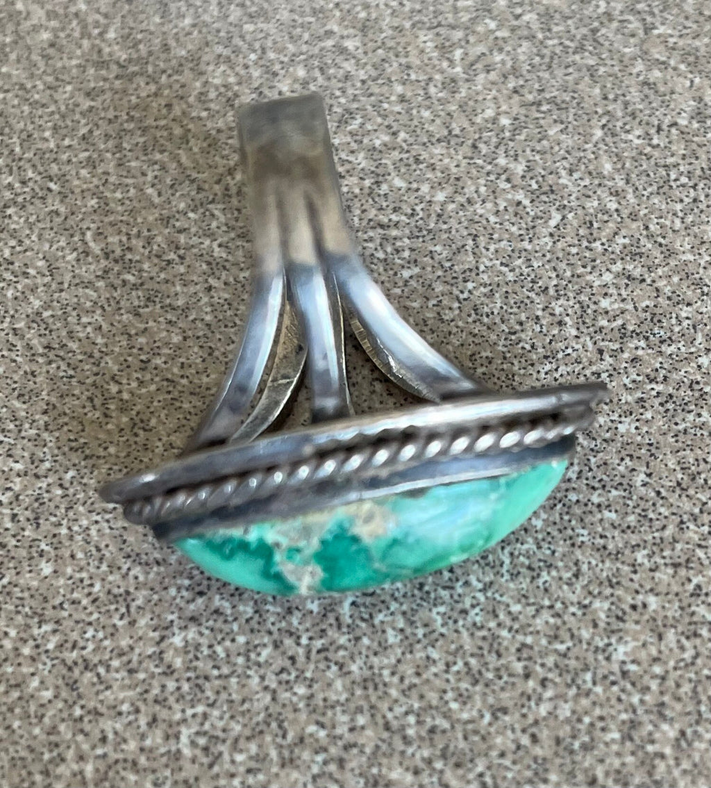 Vintage Artist Signed "H" Native American Blue Green Turquoise Sterling Silver Ring Size 6
