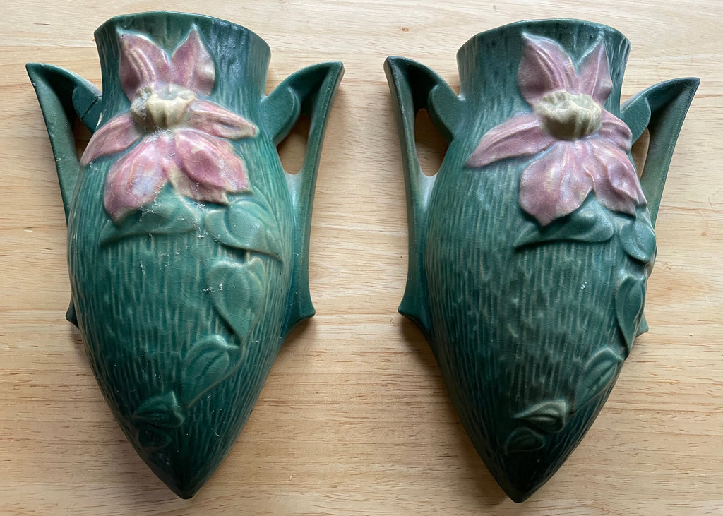 Pair Of Vintage 1930's Roseville Pottery Wall Pockets 1495-8"