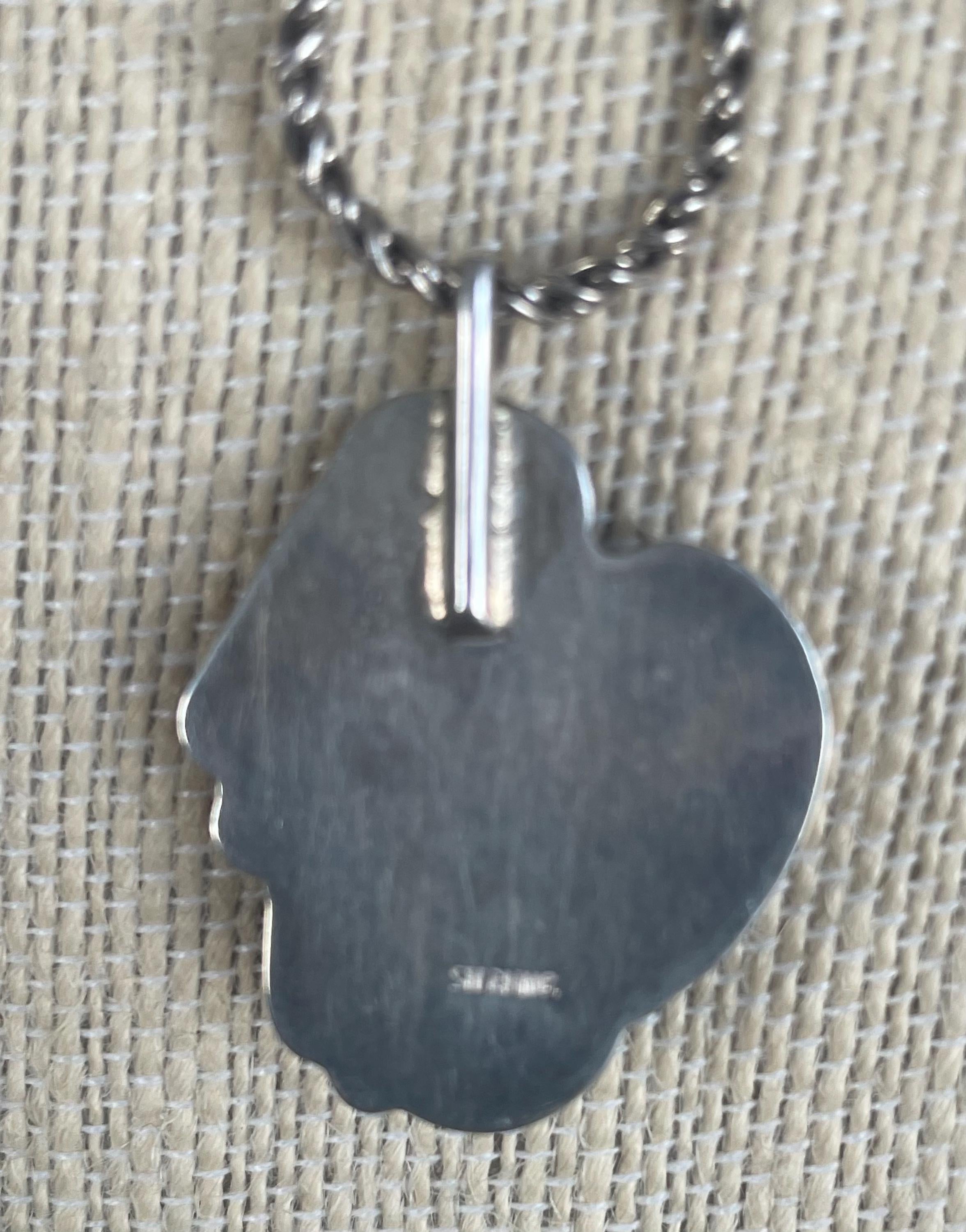 Beautiful Vintage Native American Black Onyx and Coral Sterling Silver Necklace Pendant