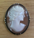 Vintage Hand Carved Shell  Cameo Pin Sterling Silver Beautiful Face