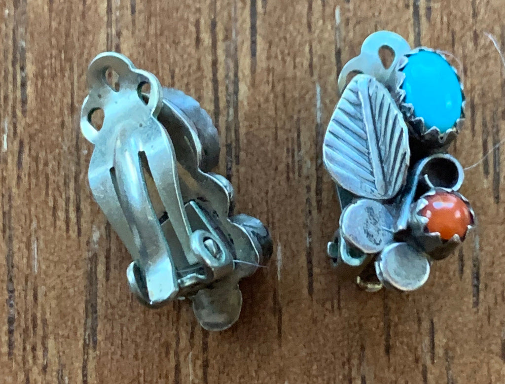 Beautiful Petite Native American Sterling Silver Turquoise Clip Earrings