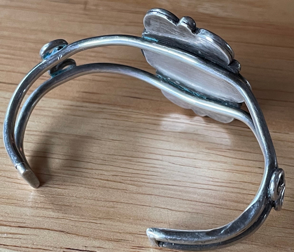 Stunning Vintage Sterling Silver and Green Turquoise Cuff Bracelet