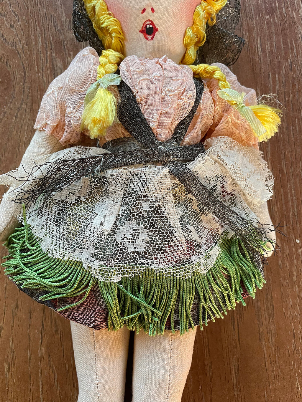 Antique WWII Hand Painted Cloth Doll Made in France Signed Alastian