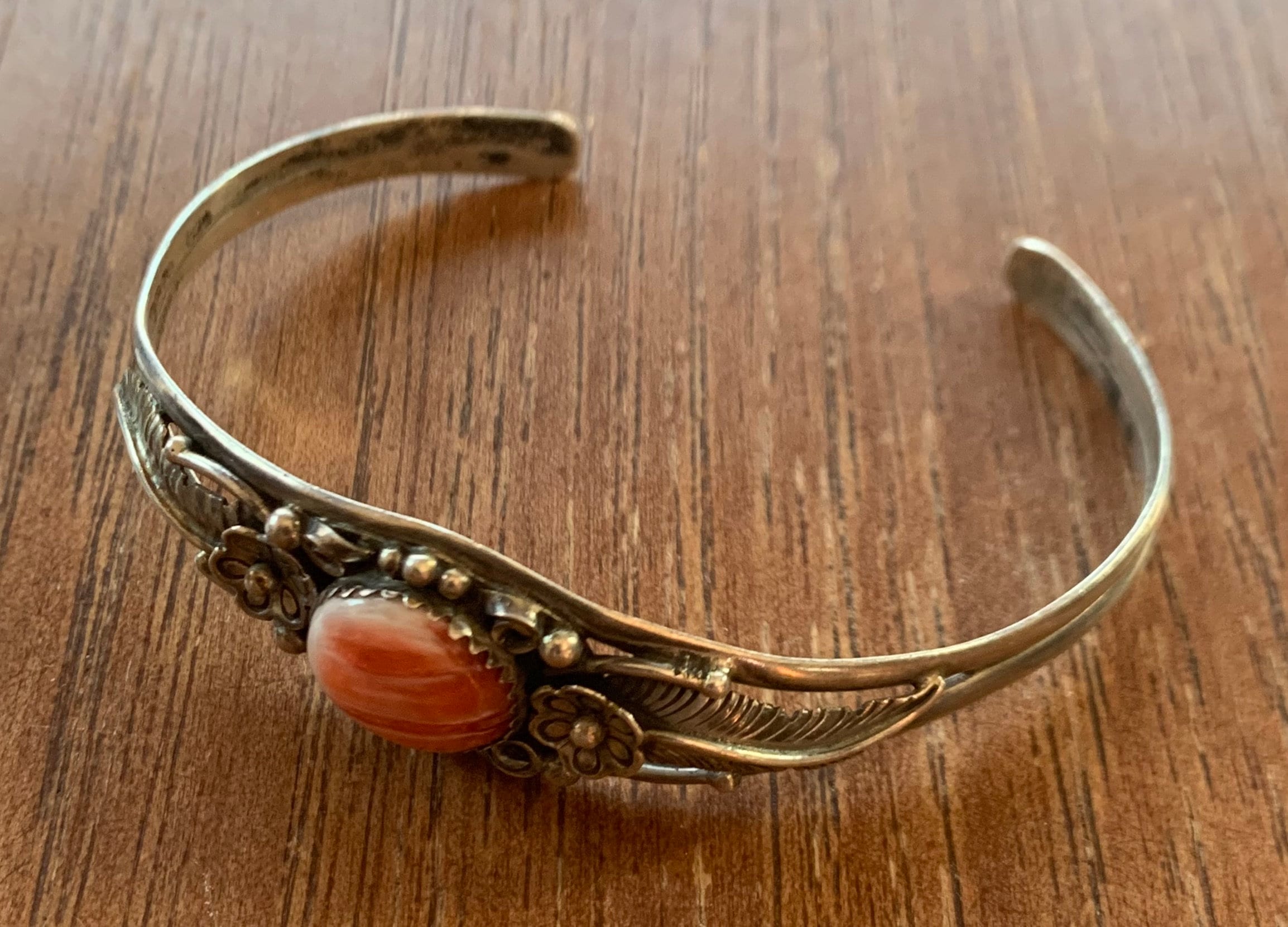 Artist Signed Native American Orange Spiny Oyster Bracelet