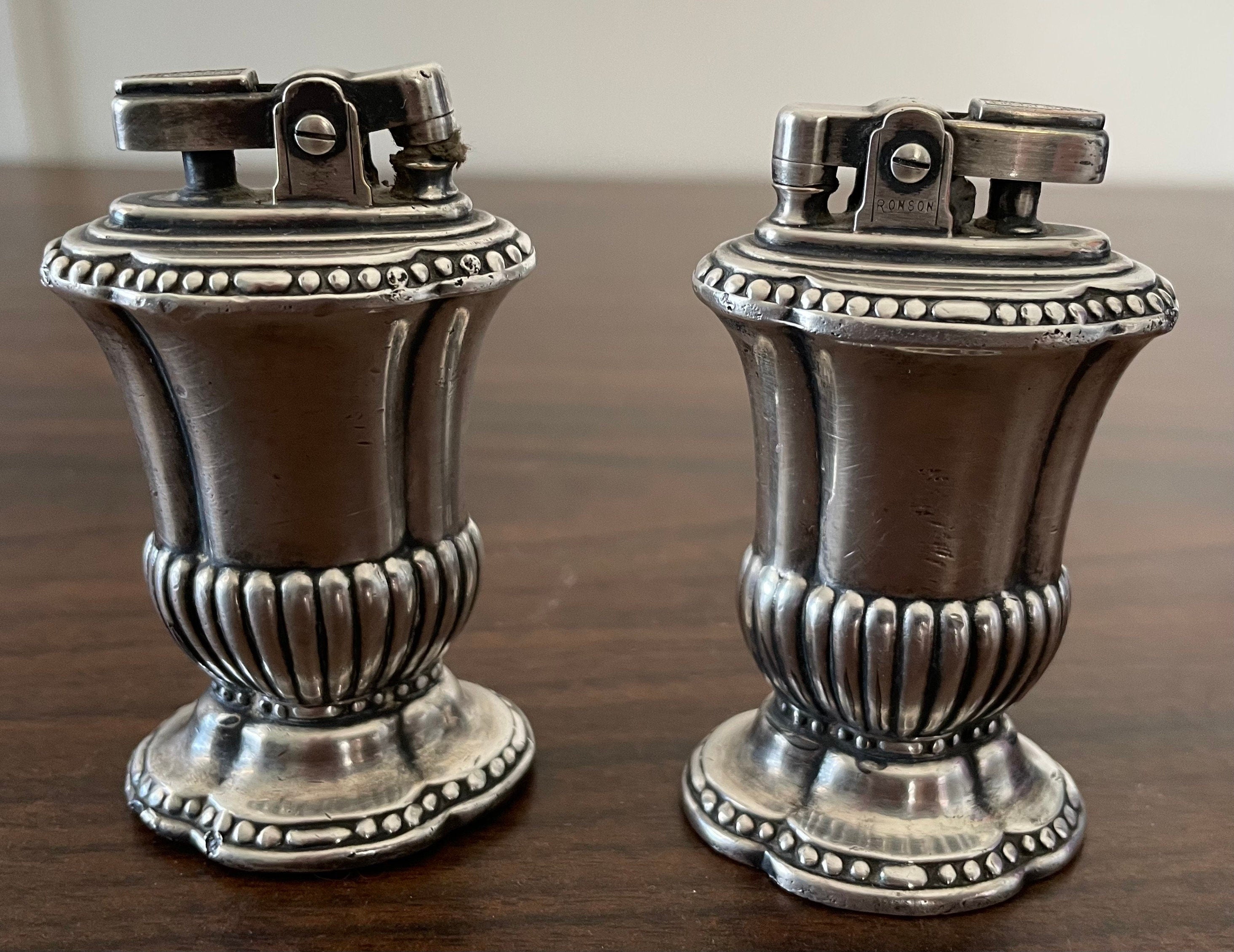 Beautiful Pair of Vintage Ronson Mayfair Silver Plate Table Lighters