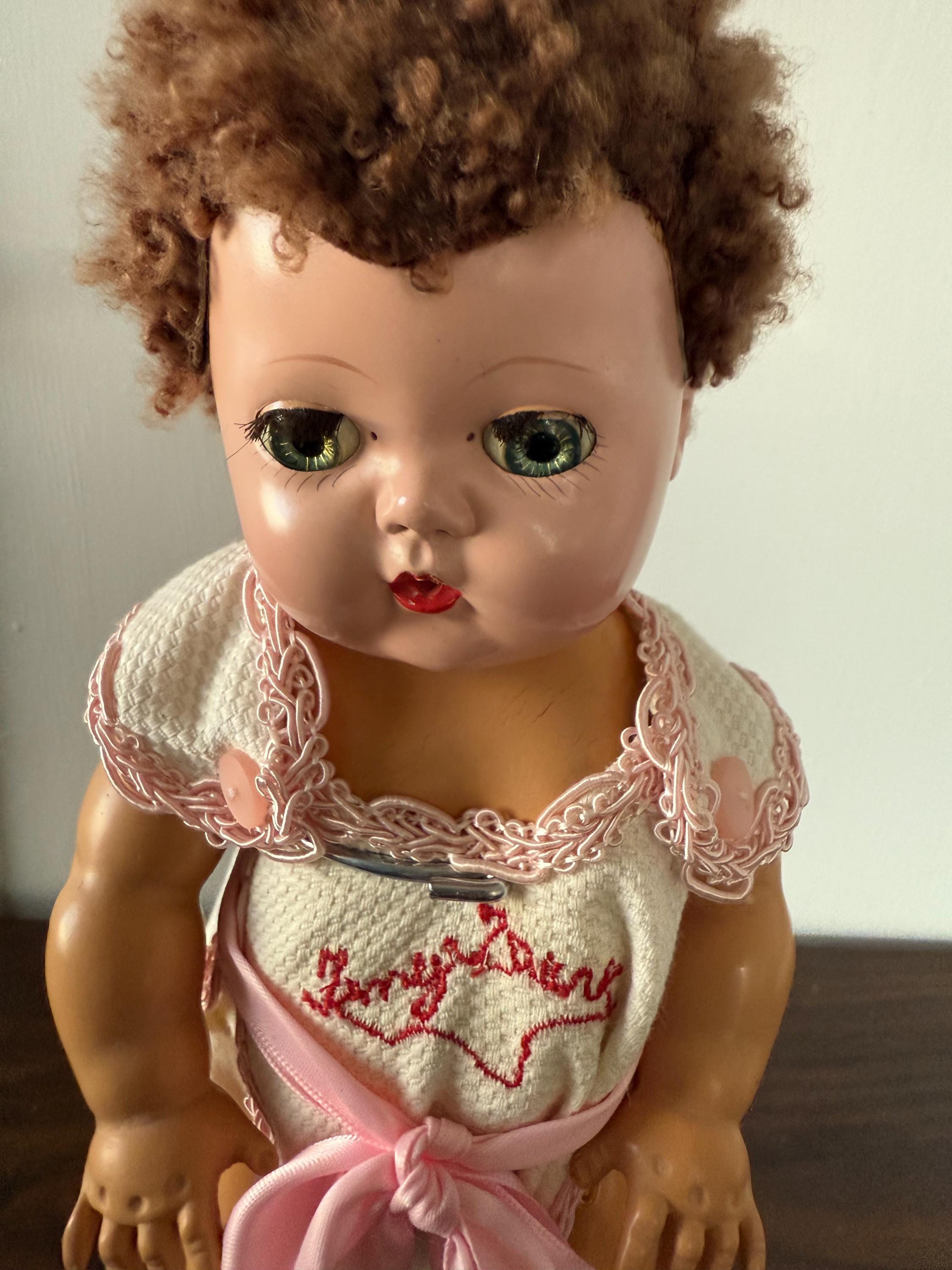 Vintage American Character Tiny Tears Doll Caracul Wig with Original Clothes and Bracelet