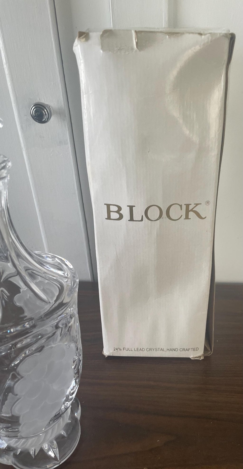 Stunning Vintage Block Heavy Cut Crystal Liquor Decanter Wine Carafe Very Elegant with Grape Pattern