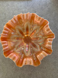 Vintage Dugan Carnival Glass Amber Border Plants pattern Compote Bowl