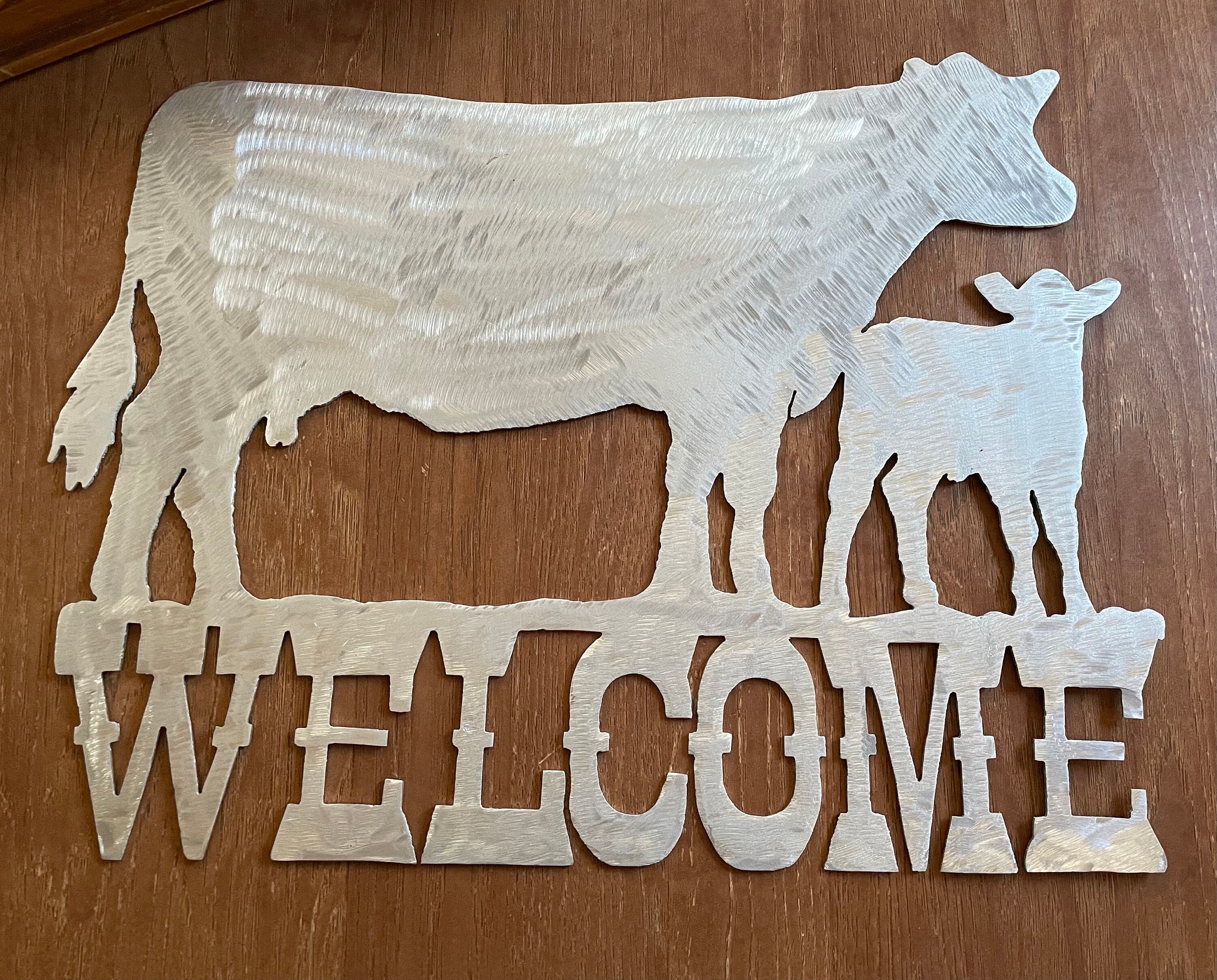 Handmade Metal/ Aluminum Country Cows "Welcome" Wall Hanging