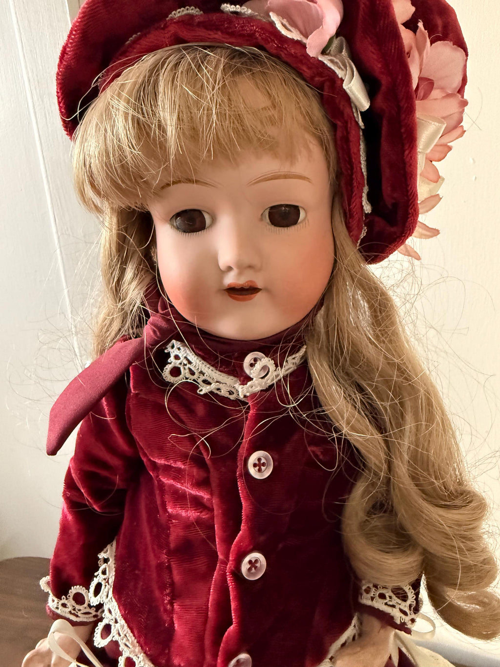 Antique 19" Antique Morimure Brothers Doll Japan Open Mouth with Teeth Brown Glass Eyes
