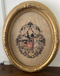 Beautiful Unique Oval Vintage Victorian Lovers Silhouette Picture with Gold Guilt Frame