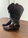 Beautiful Vintage Western Authentic Brighton Black Leather Croc Trim Boots Size 10 M