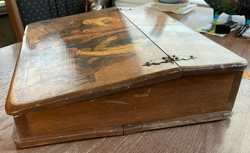 Antique Lap Desk "The Long Story" Scene William Sidney Mount