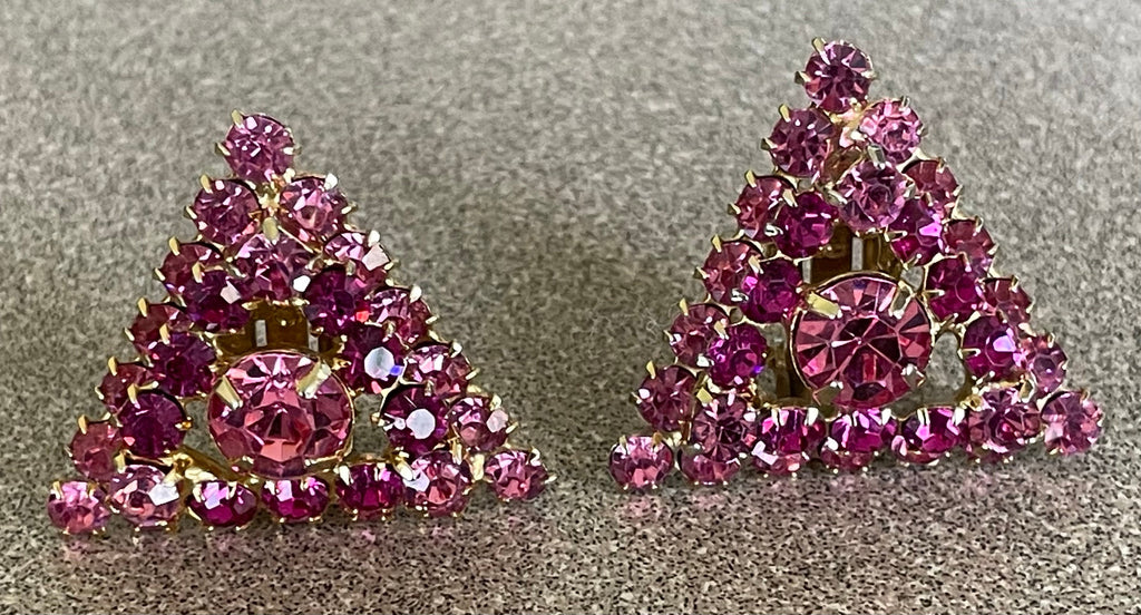 Unique Vintage Red and Pink Watermelon Rhinestone Necklace Bracelet and Clip Earrings Set Triangle Clip Earrings Chocker Necklace