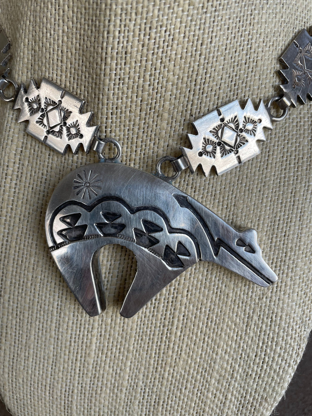 Navajo Spirit Bear Necklace .925 Silver Native American Artist C.80's