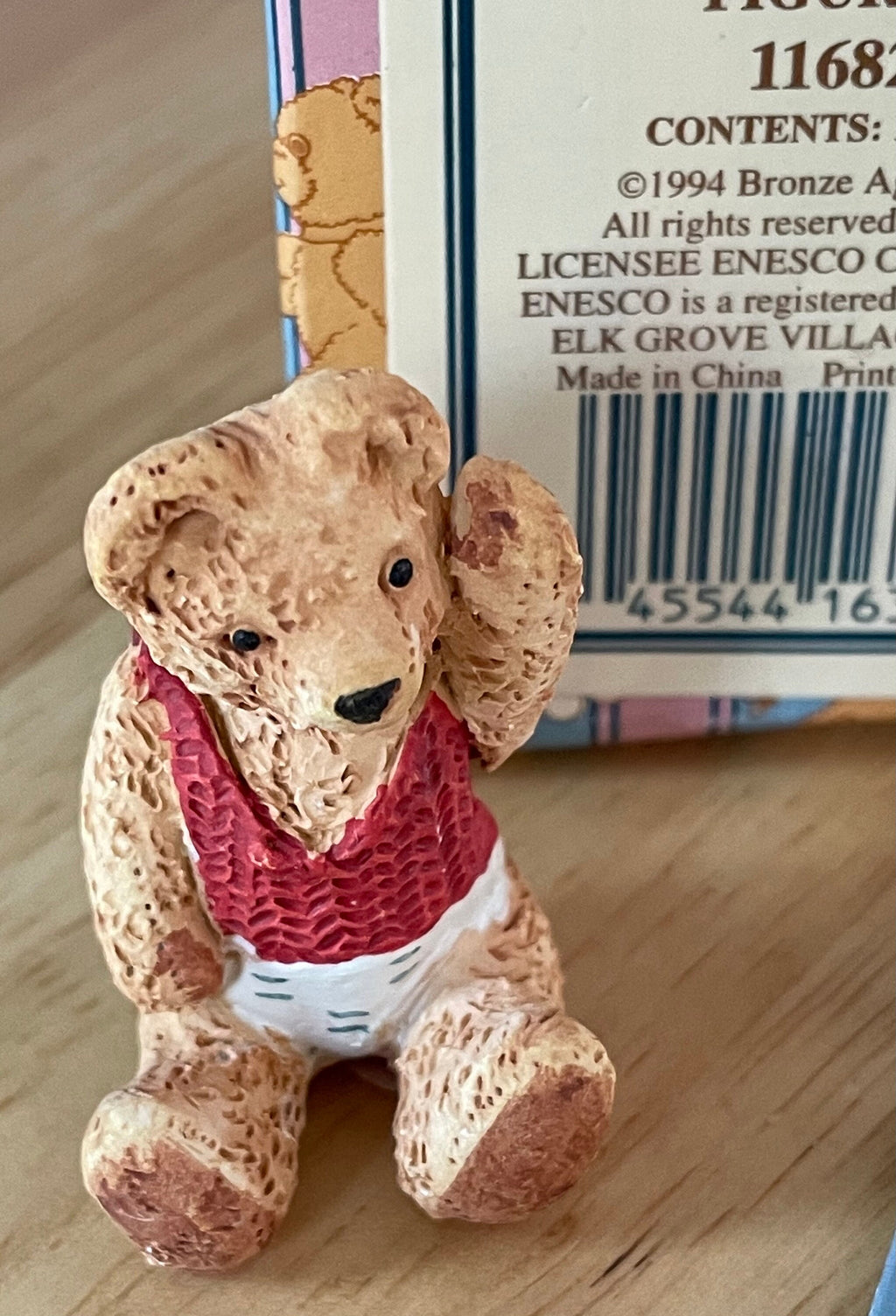 Enesco Centimental Joseph Bear with Red Shirt Figurine #116823
