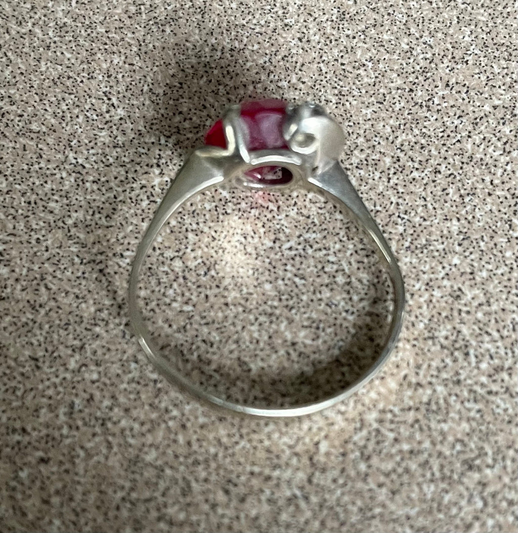 Vintage 10k White Gold Ruby Diamond Ring Size 7 1/2