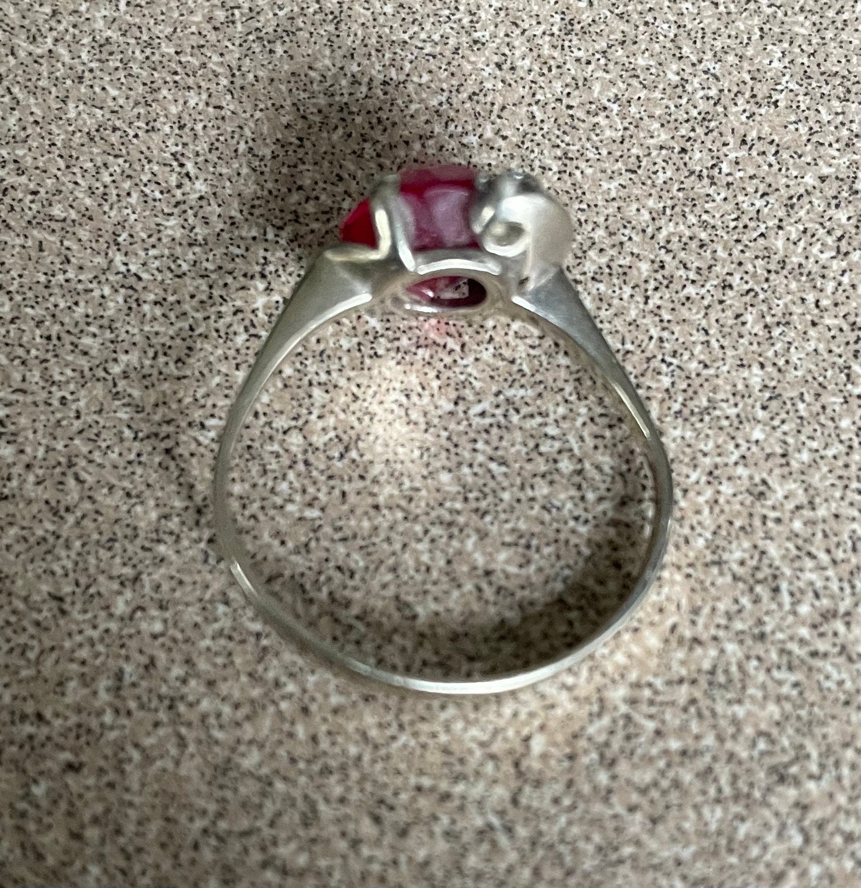 Vintage 10k White Gold Ruby Diamond Ring Size 7 1/2