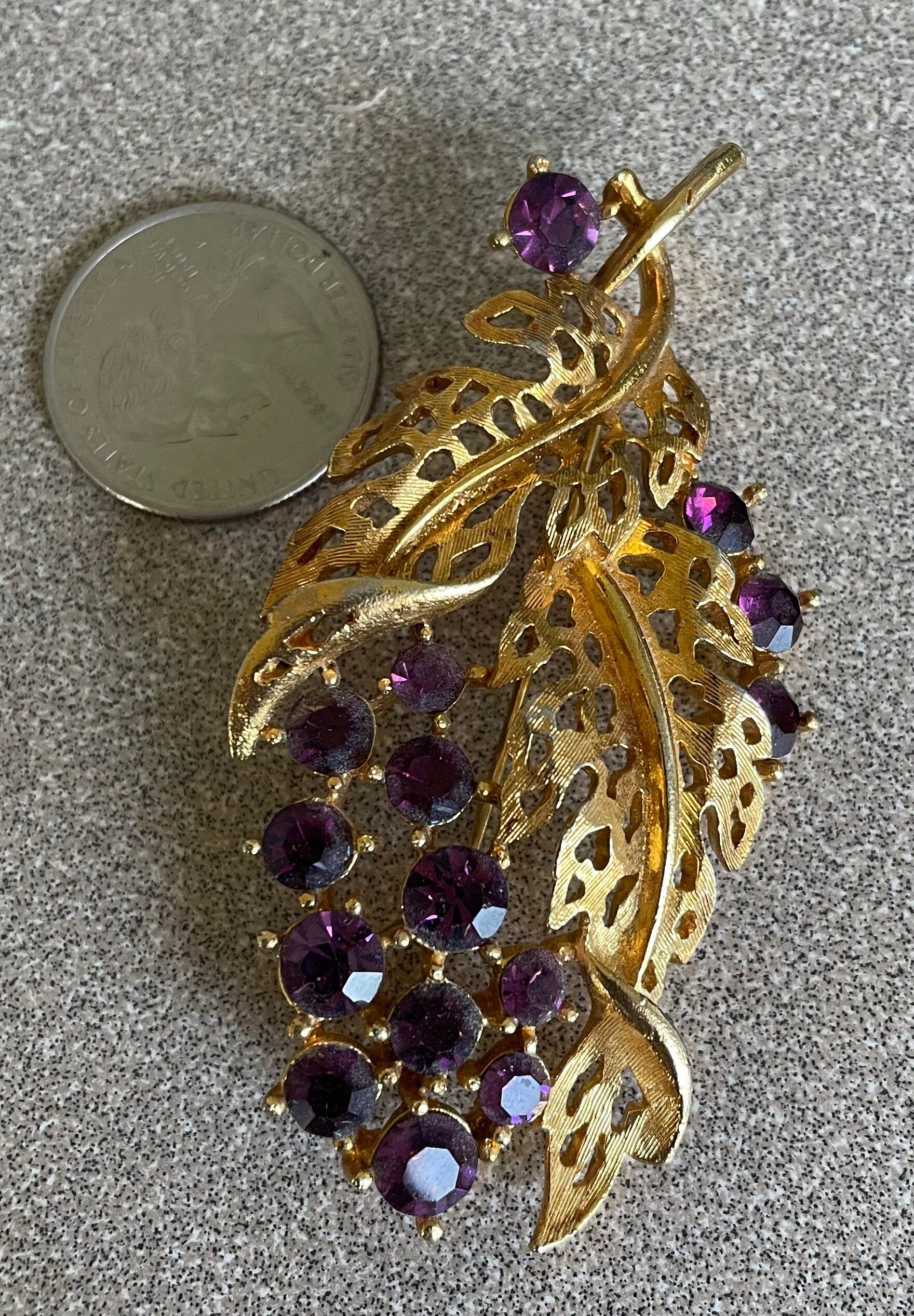 Vintage Cluster of Grapes Rhinestone Brooch Pin