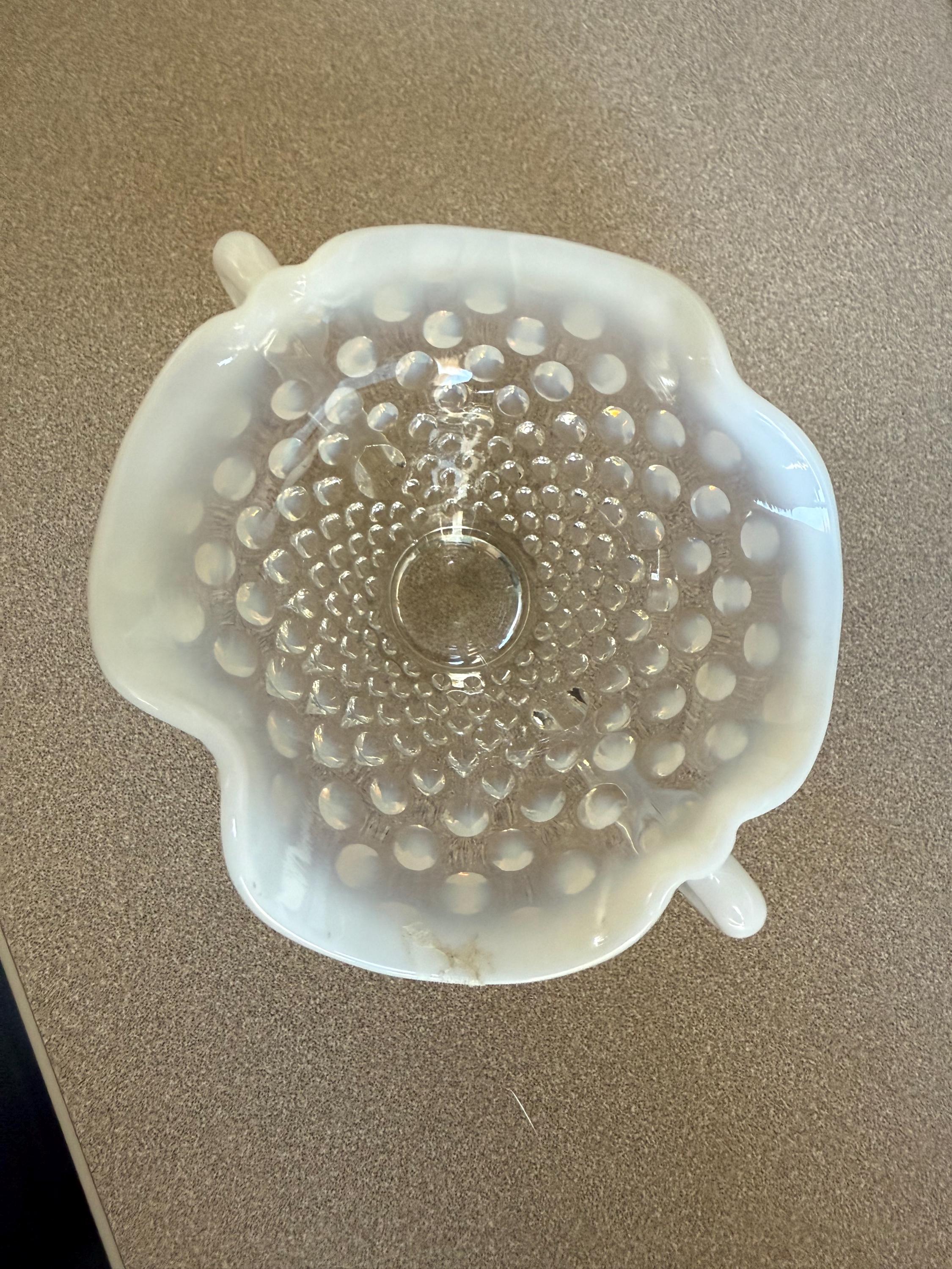 Vintage Fenton Opalescent Hobnail Double Handle Stemmed Bowl Serving Dish Great for the Holidays