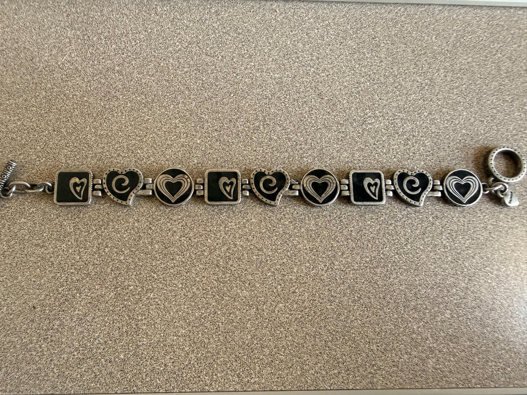Vintage Brighton Black Enamel Heart Toggle Panel Bracelet