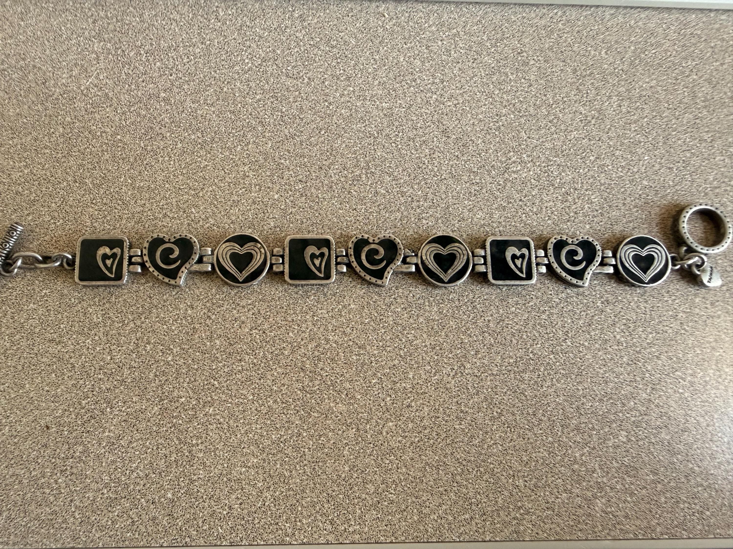 Vintage Brighton Black Enamel Heart Toggle Panel Bracelet