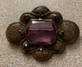 Vintage Antique Brass and  Amethyst Deco Brooch Pin