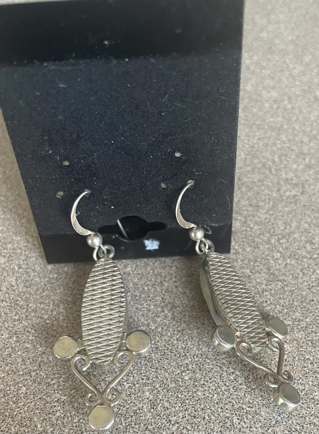 Vintage Long Dangle Sterling Silver Earrrings with Black Onyx  and Turquoise Stones