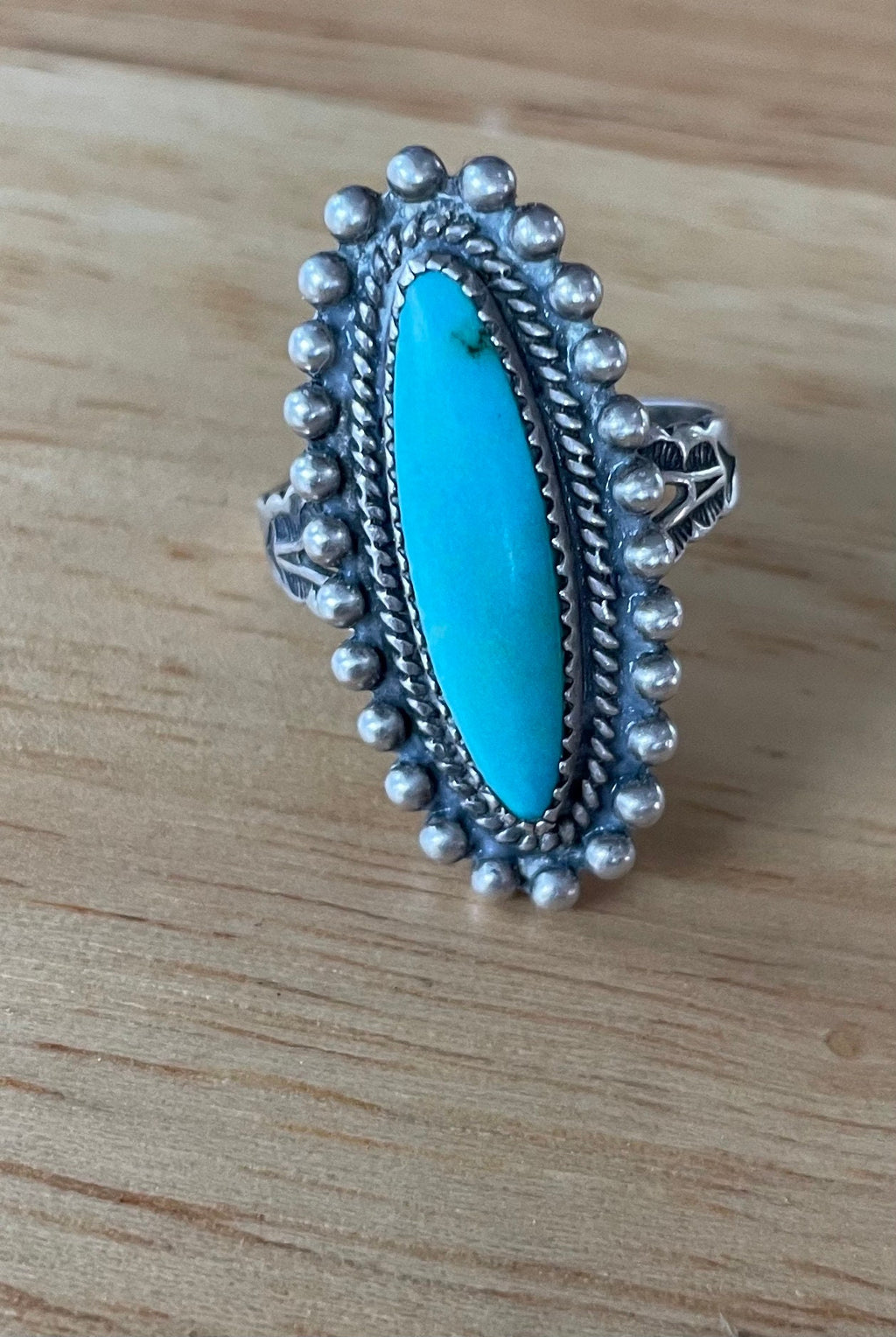 Vintage Artist Signed Native American Turquoise Ring Size 8 1/2