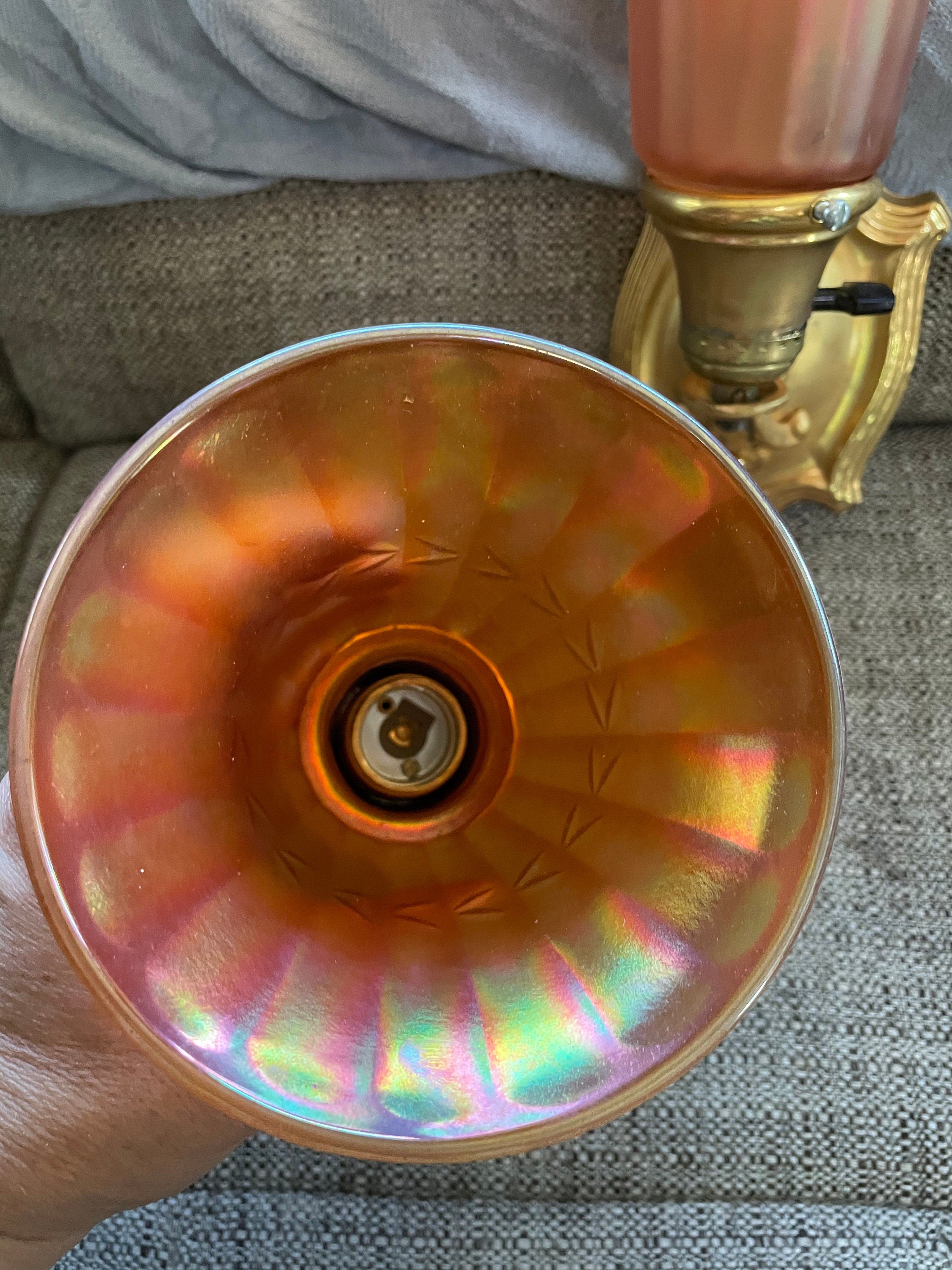 Rare Vintage/Antique 2 Wall Sconces with Carnival Glass Shades
