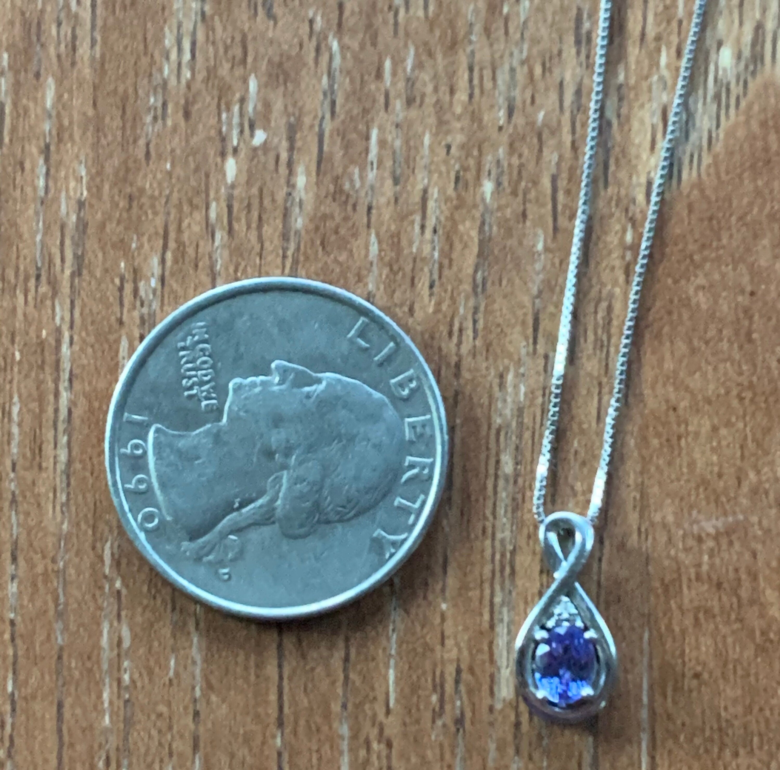 Beautiful Amethyst and Diamond Pendant 10k White Gold Box Chain Necklace
