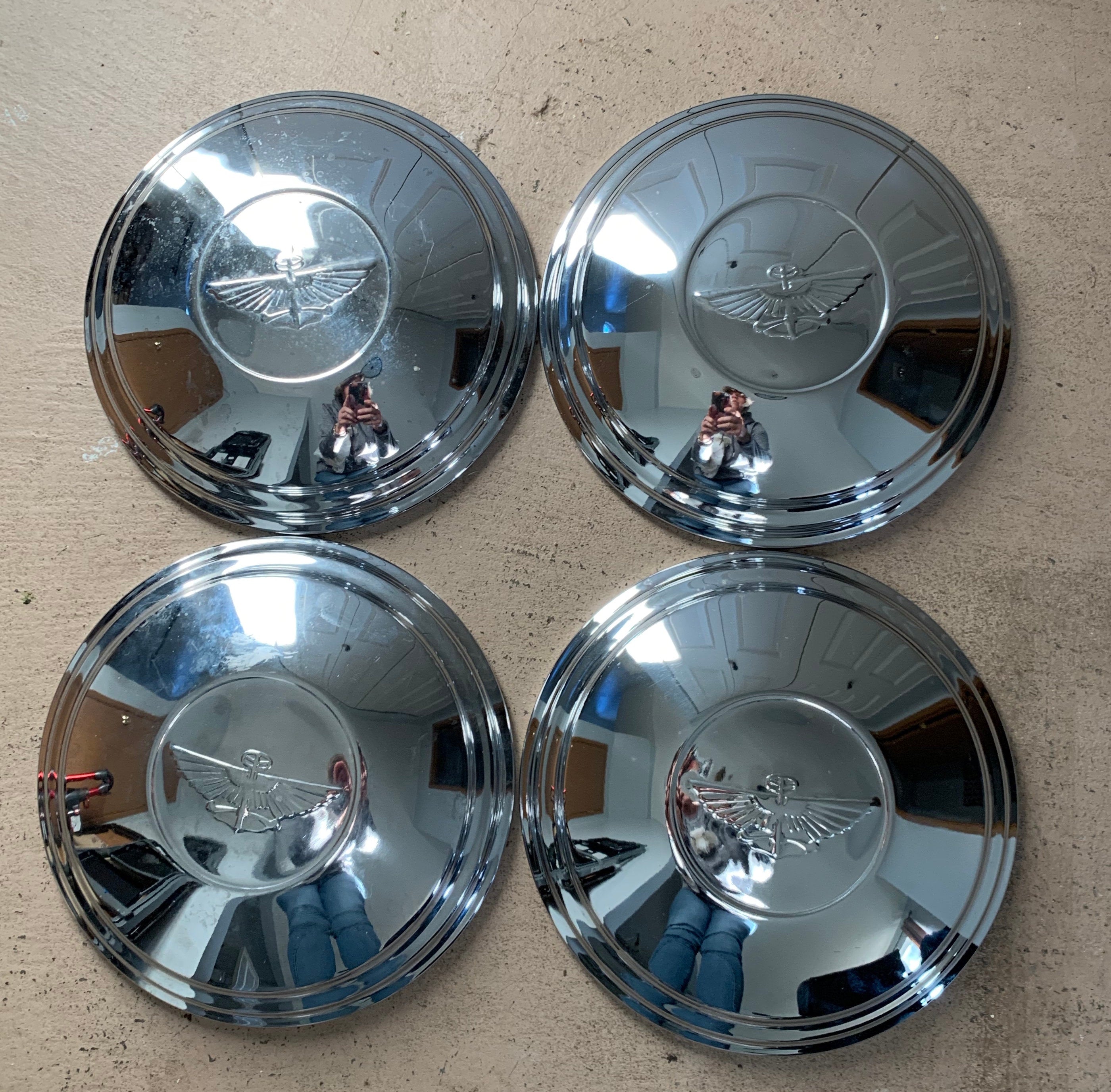 Vintage Chrome Half Moon Car Hubcaps Set of 4