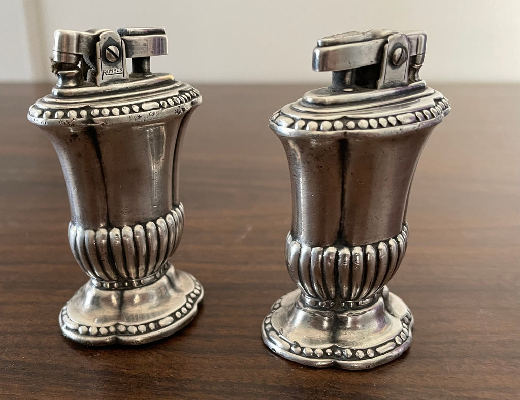 Beautiful Pair of Vintage Ronson Mayfair Silver Plate Table Lighters