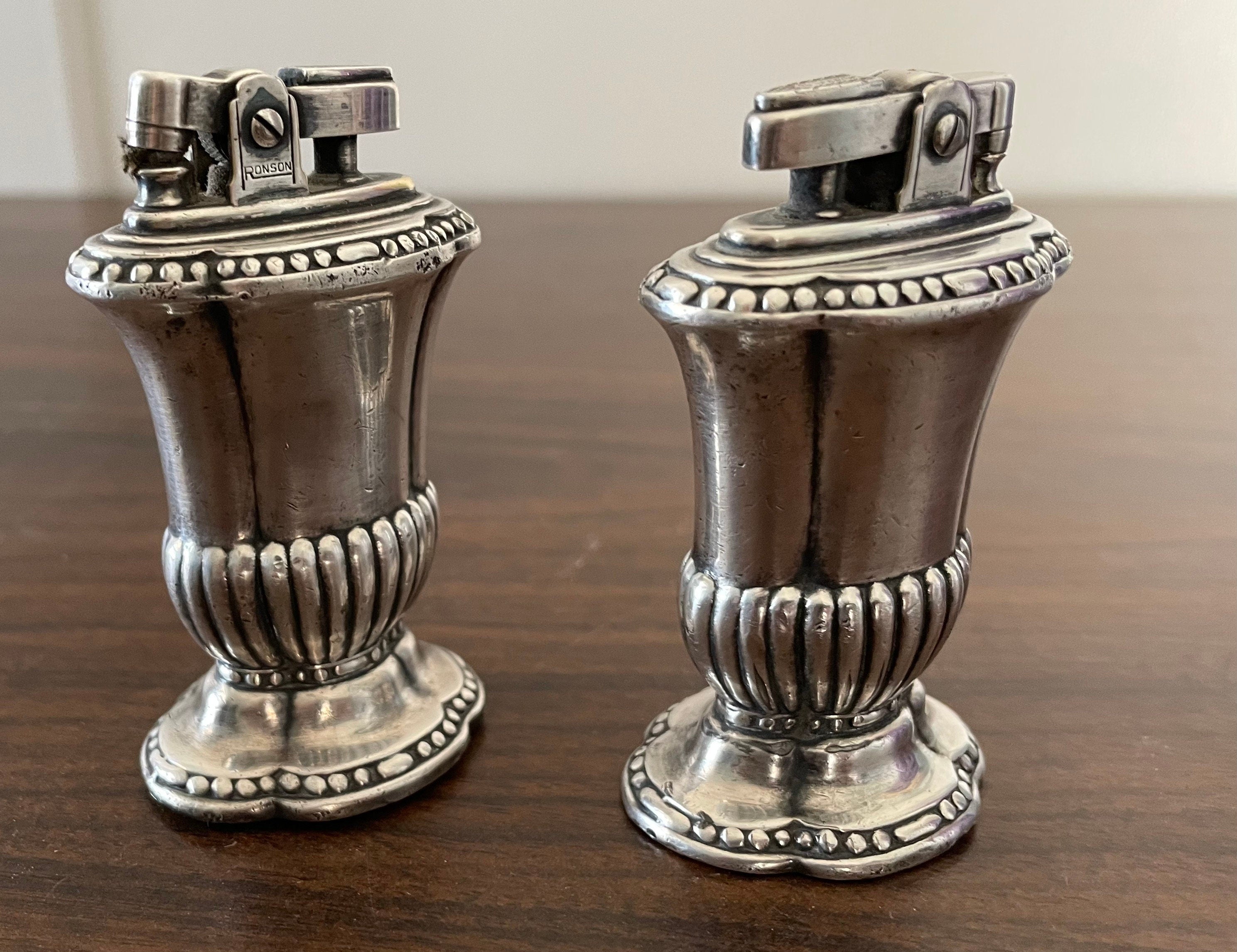 Beautiful Pair of Vintage Ronson Mayfair Silver Plate Table Lighters