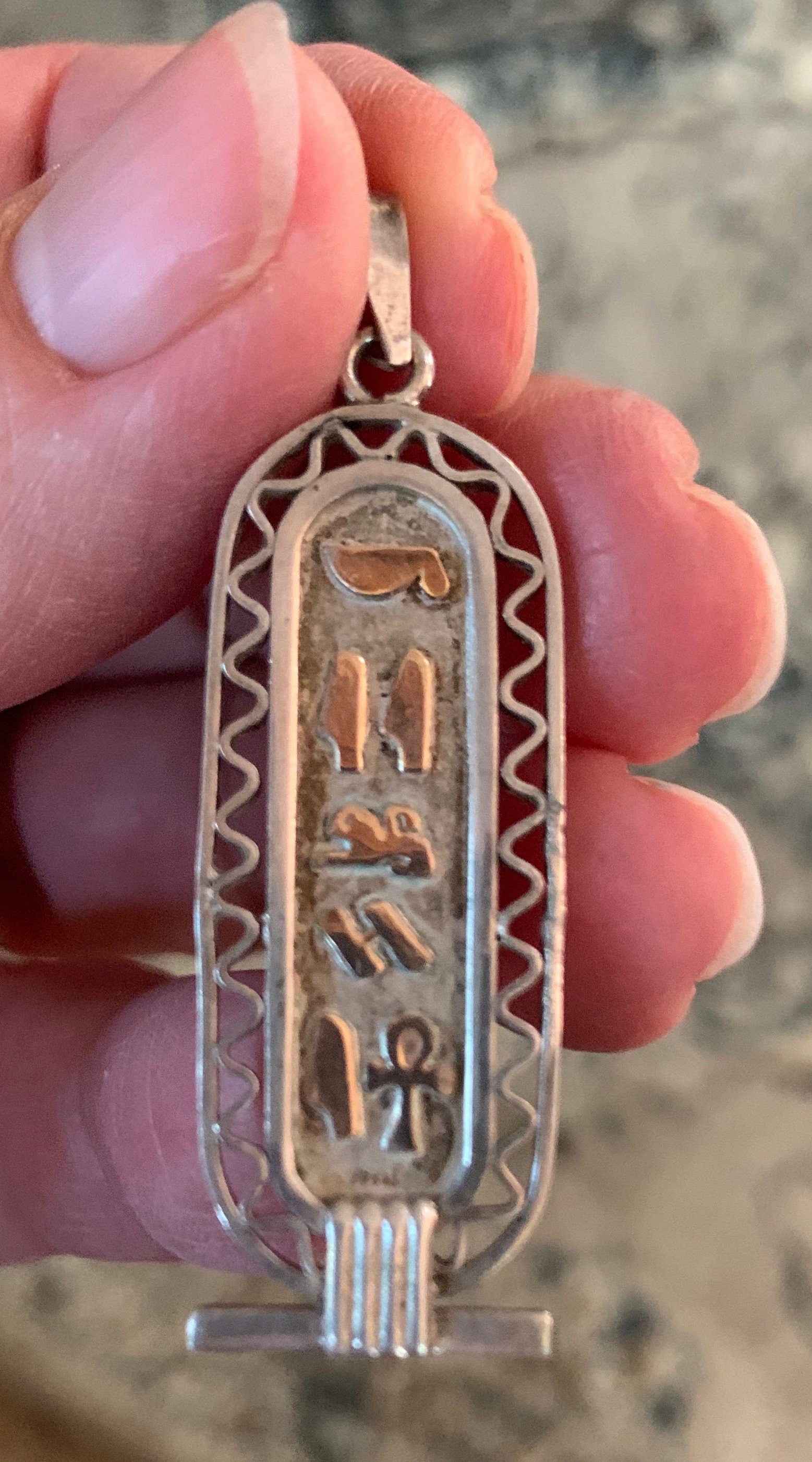 Sterling Silver Egyptian Pendant with 14k Gold Hieroglyphs