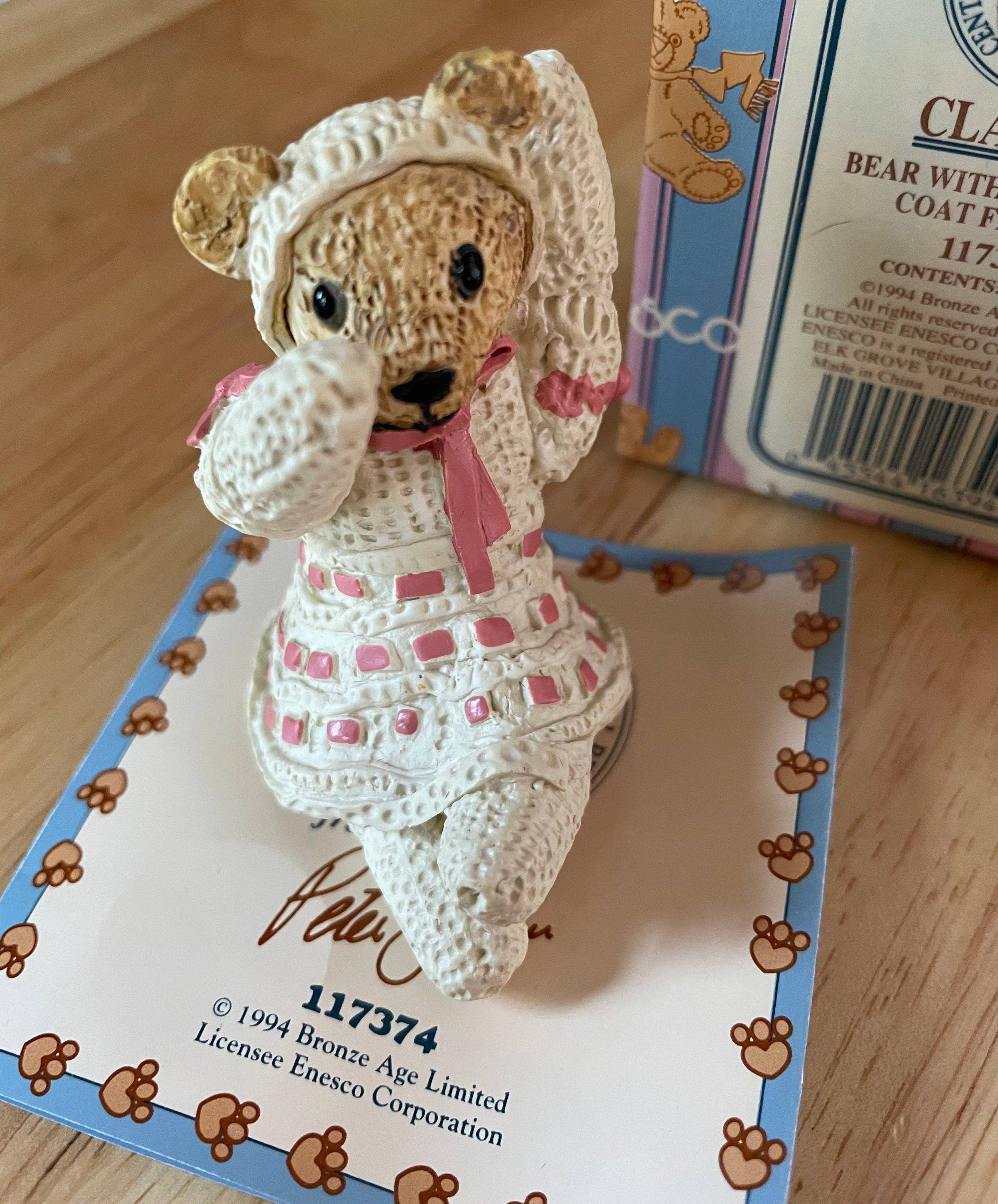 Enesco Centimental Bear "Clarissa Bear"with White/Pink Bow Figurine #117374