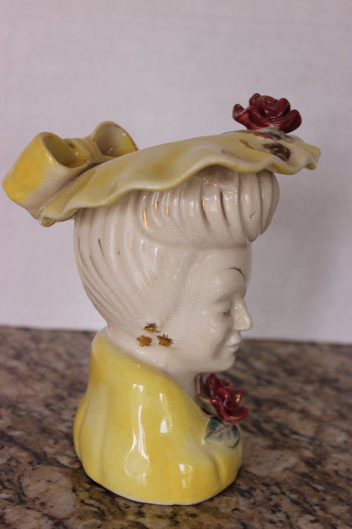 Beautiful Large Lady Pottery Clay Head Vase with Flowers