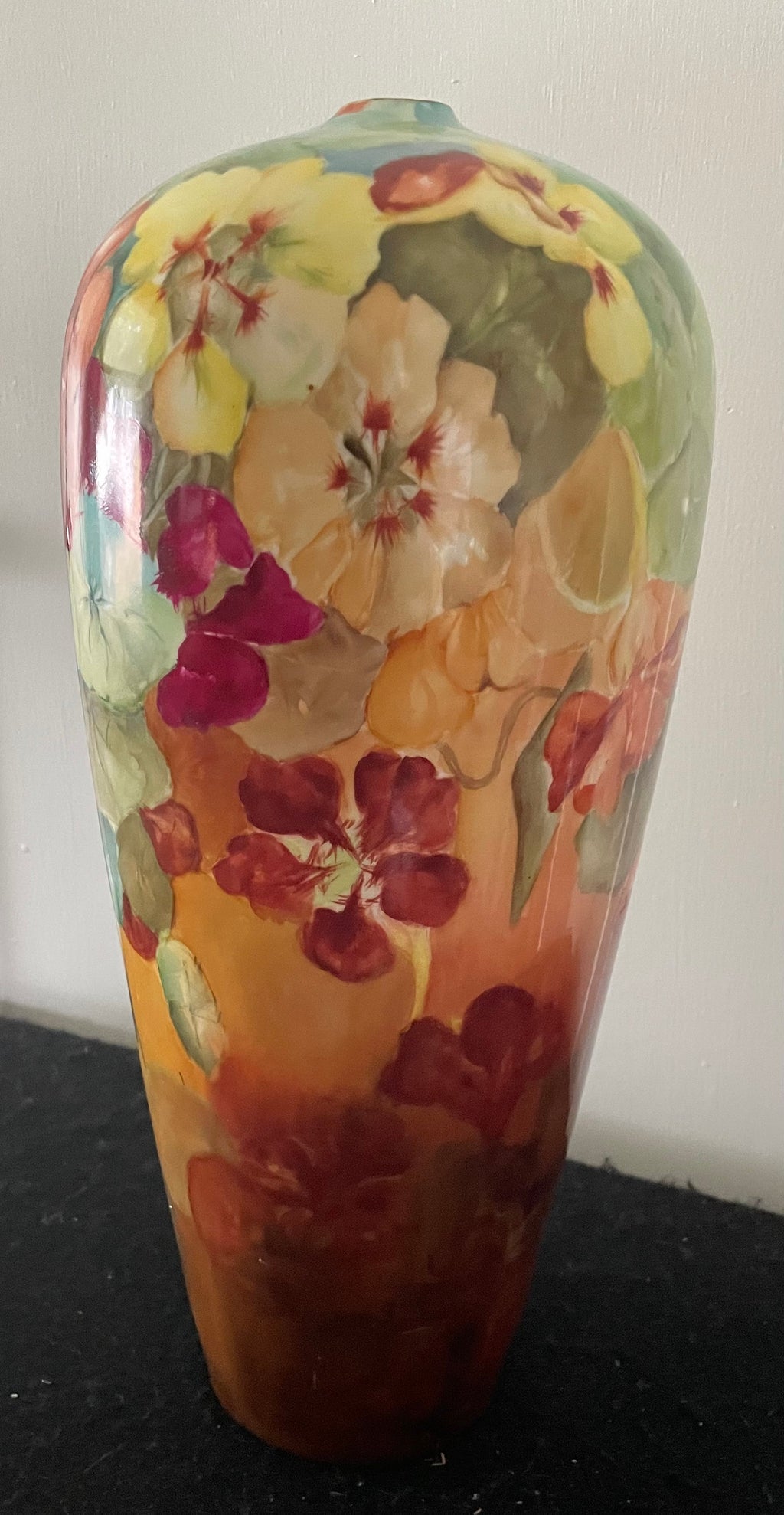 Antique Early 1900's Belleek Willits Hand Painted 13 1/2" Floral Vase