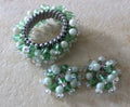 Beautiful Green Beaded Stretch Bracelet with Matching Clip Earrings Set