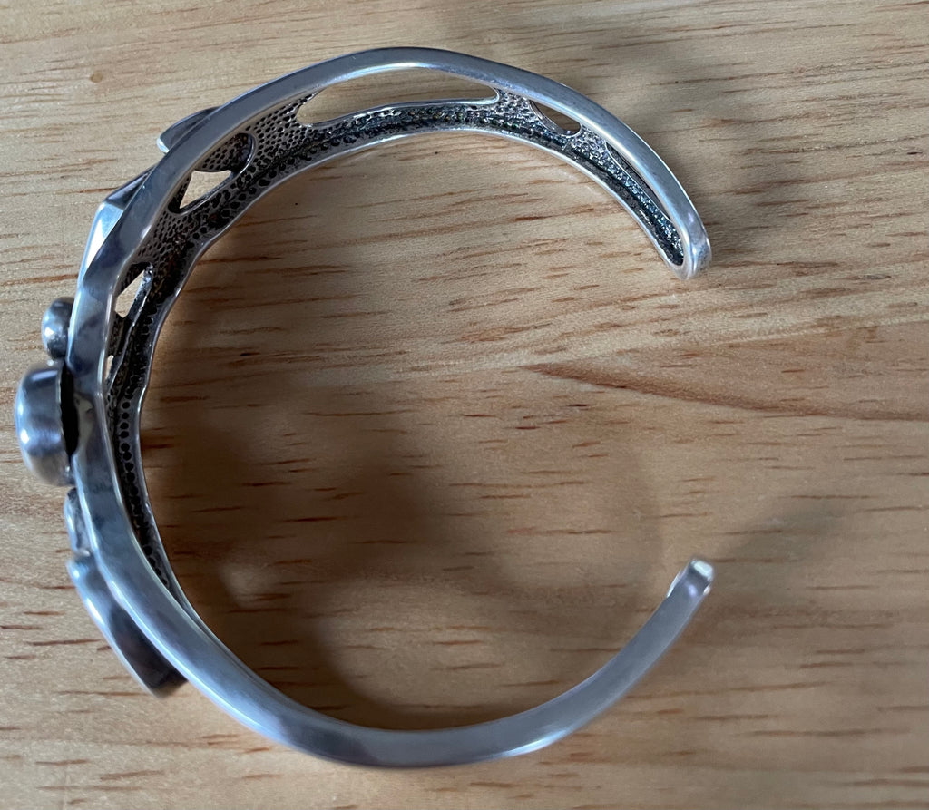 Stunning Vintage Sterling Silver and Blue Opal Cuff Bracelet