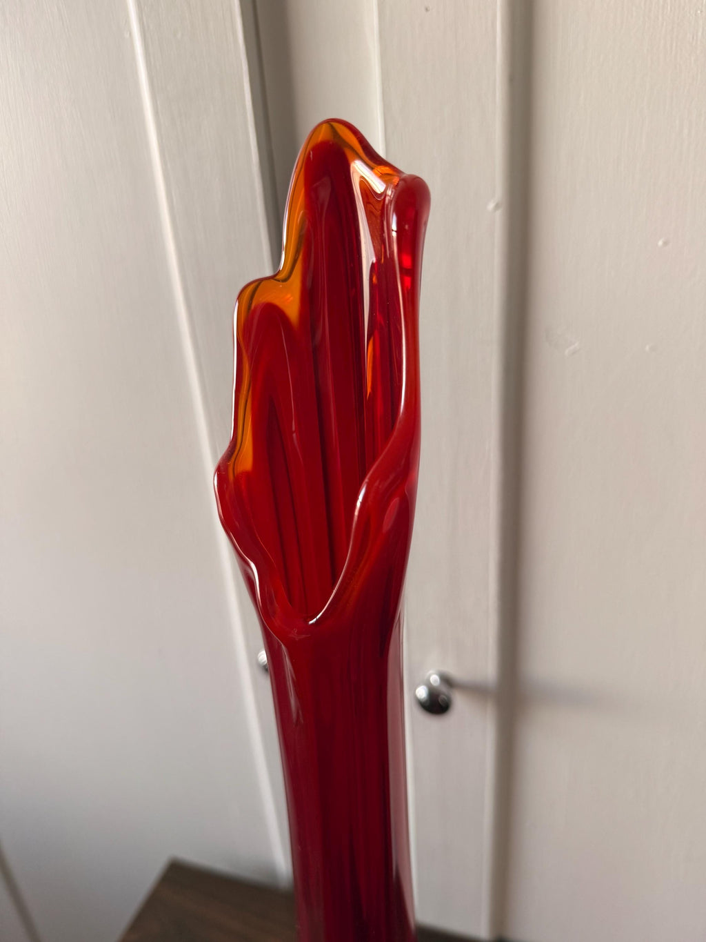 Vintage L.E.Smith MCM Simplicity Glass Amberbina Red Flame Rare Size 23" Tall