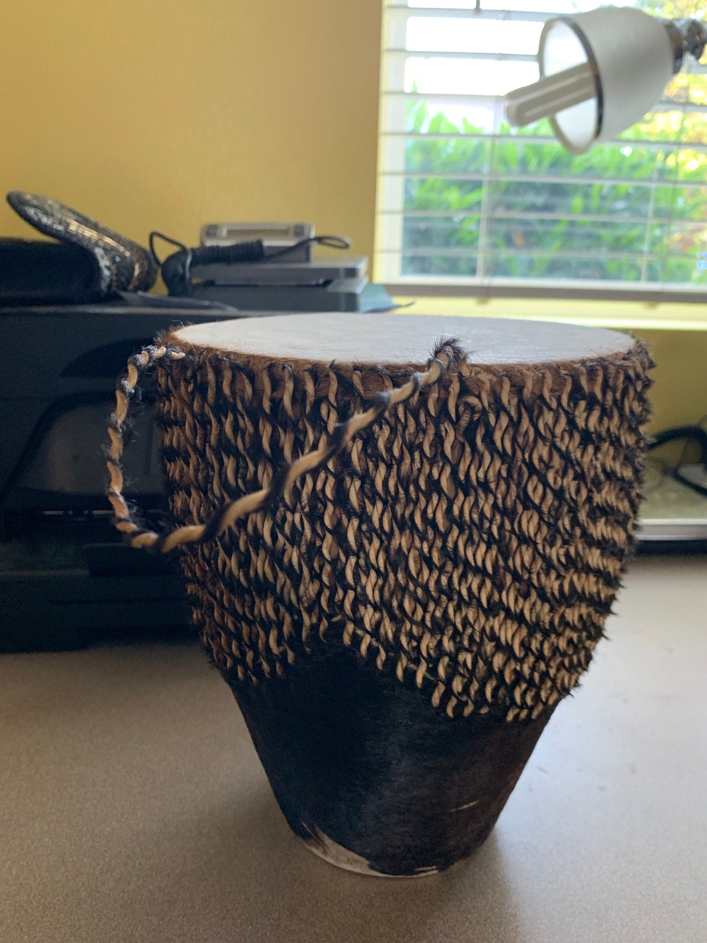 Small 9 1/4" Vintage Handmade Cowhide Djembe Drum