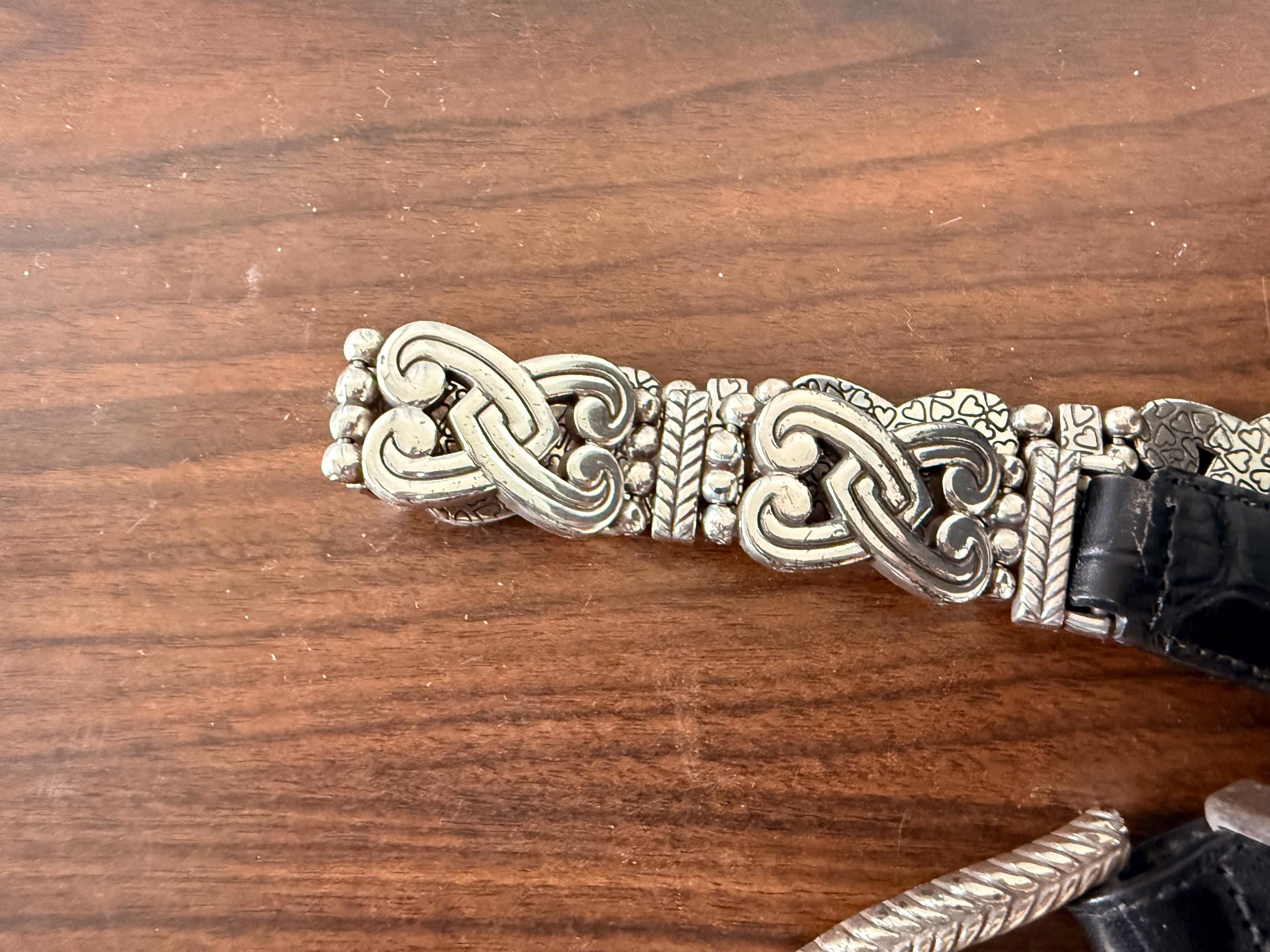 Beautiful Vintage Brighton Alligator Leather Silver Metal Embellished Size Small