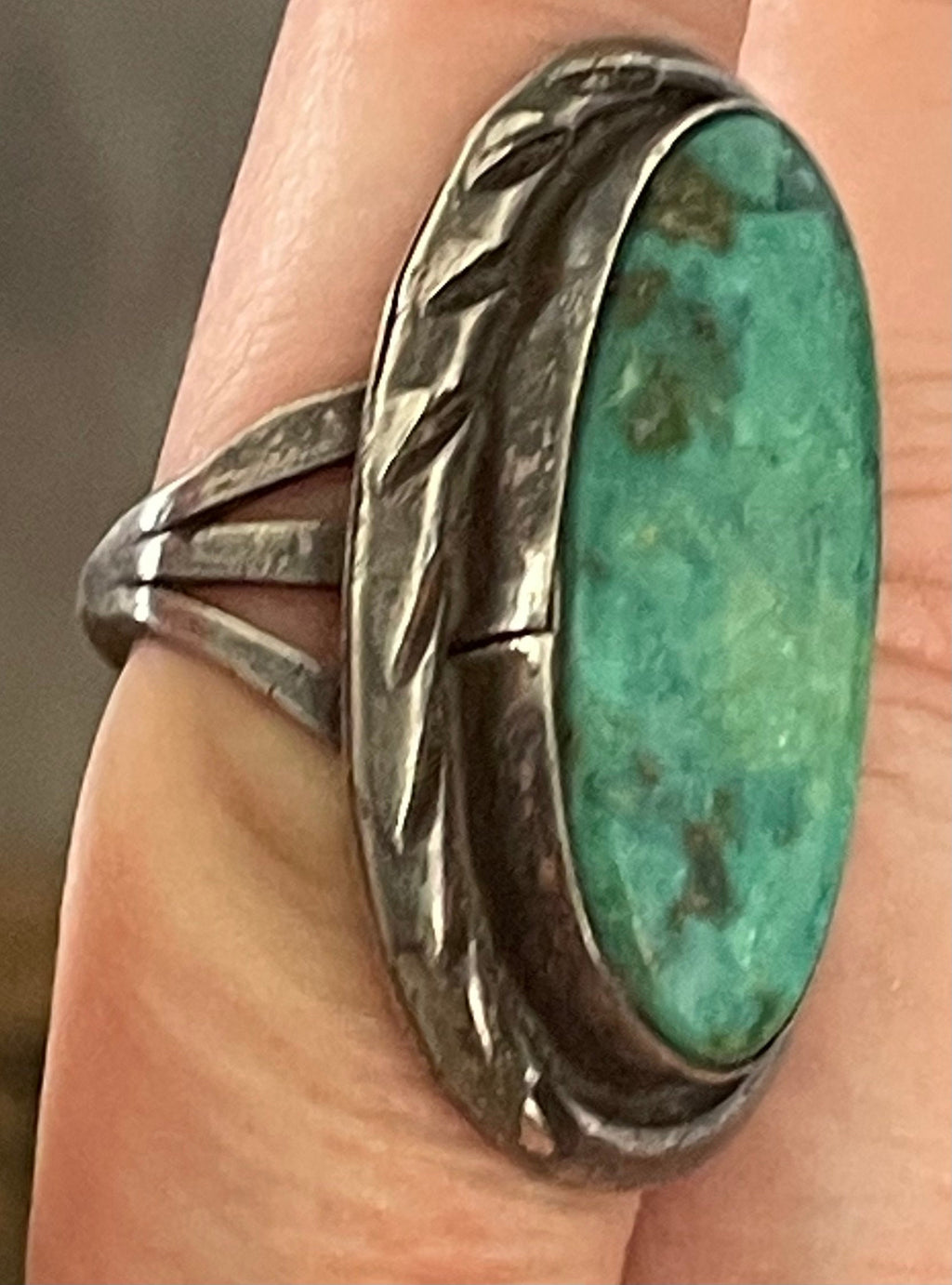 Vintage Huge Blue Green Turquoise Heavy Sterling Silver Ring Size 6