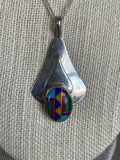Beautiful Native American Signed "J" Zuni Necklace Sterling Silver Necklace with Pendant