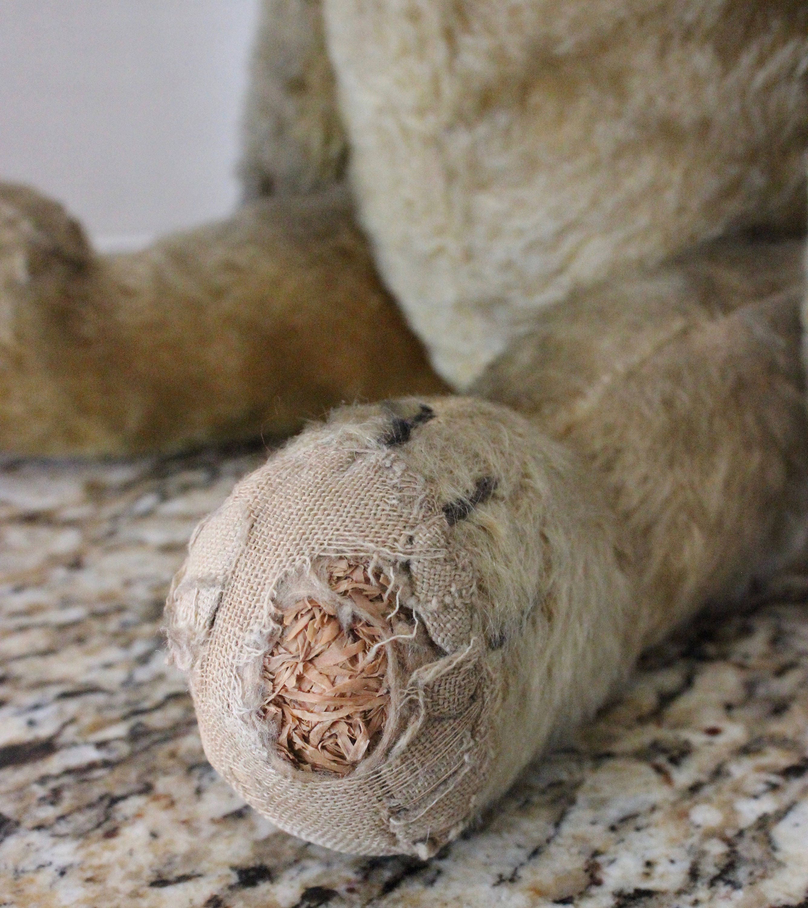 Rare Old 1920's 18" Antique German German Strunz? Steiff? Primitive Blonde Mohair Straw Stuffed Teddy Bear