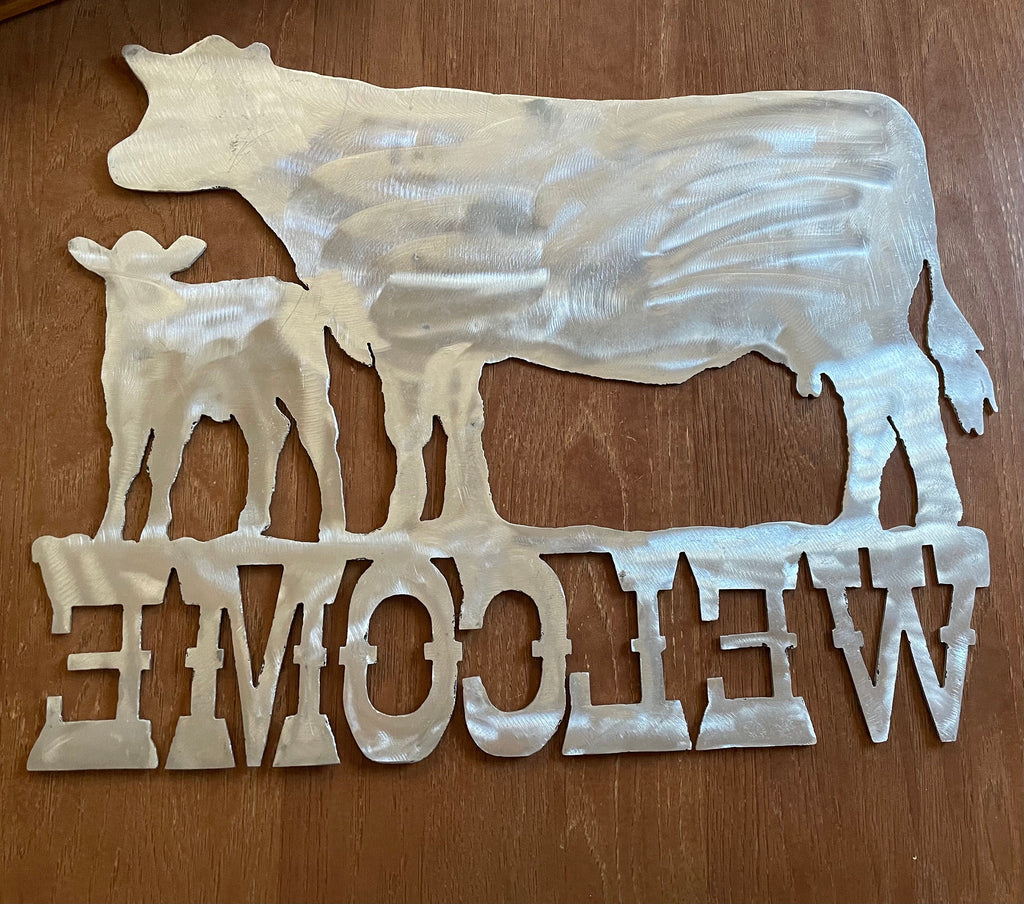 Handmade Metal/ Aluminum Country Cows "Welcome" Wall Hanging