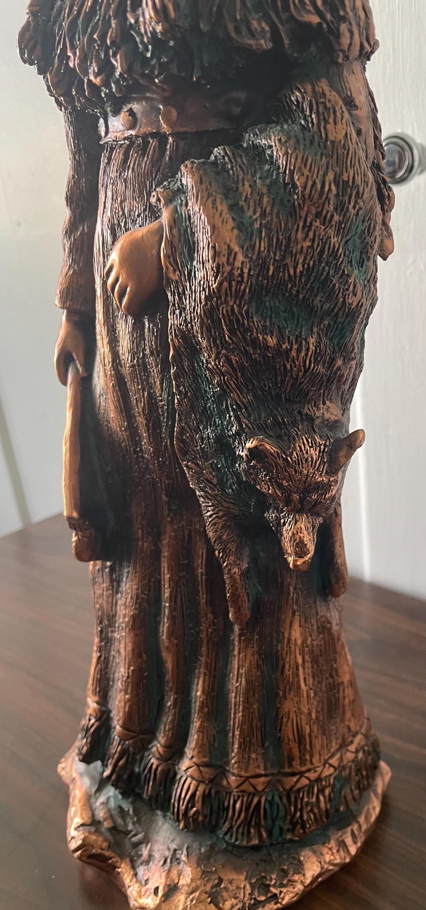 Vintage Heavy Plaster Native American Indian Lady Statue Looks Like Bronze