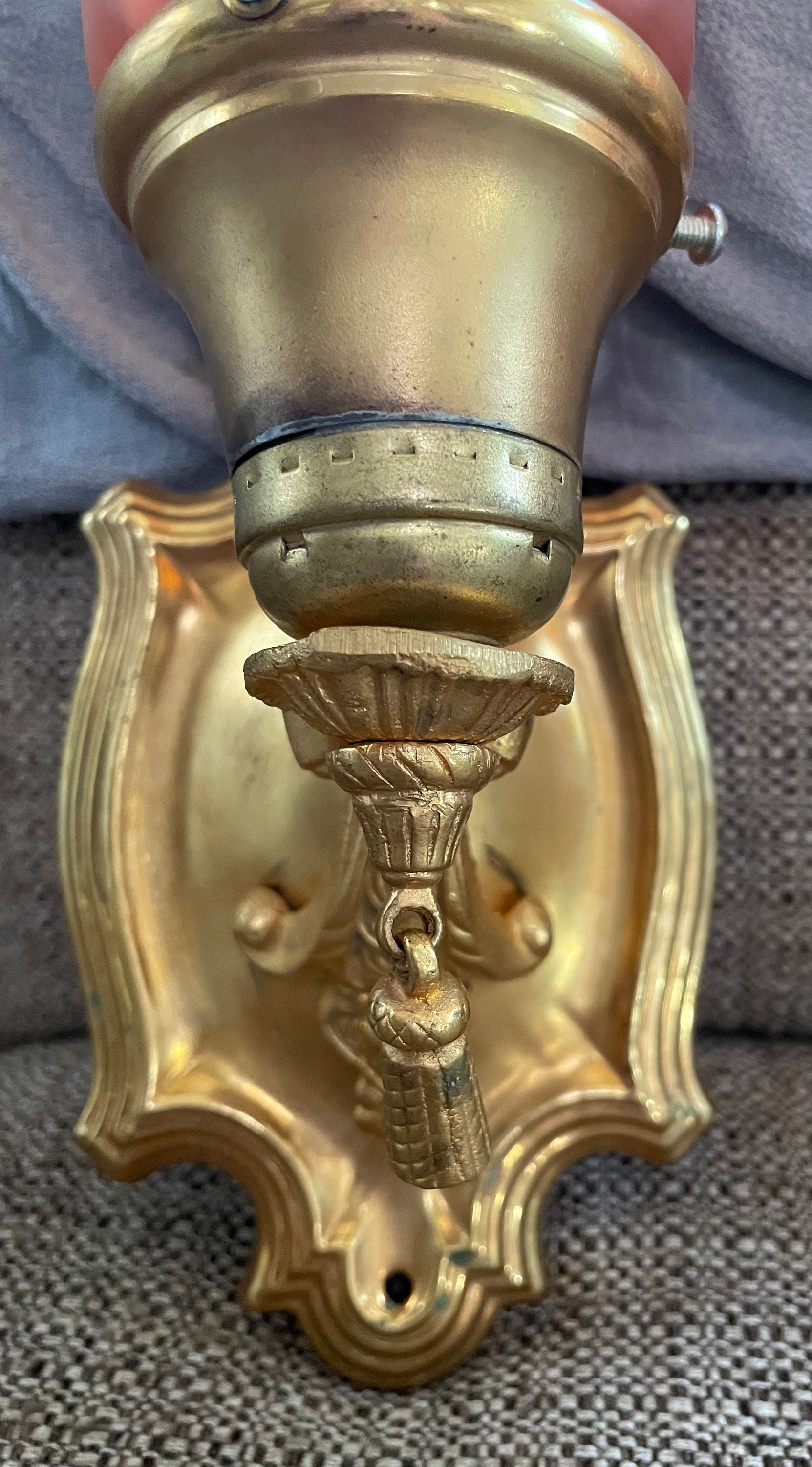 Rare Vintage/Antique 2 Wall Sconces with Carnival Glass Shades