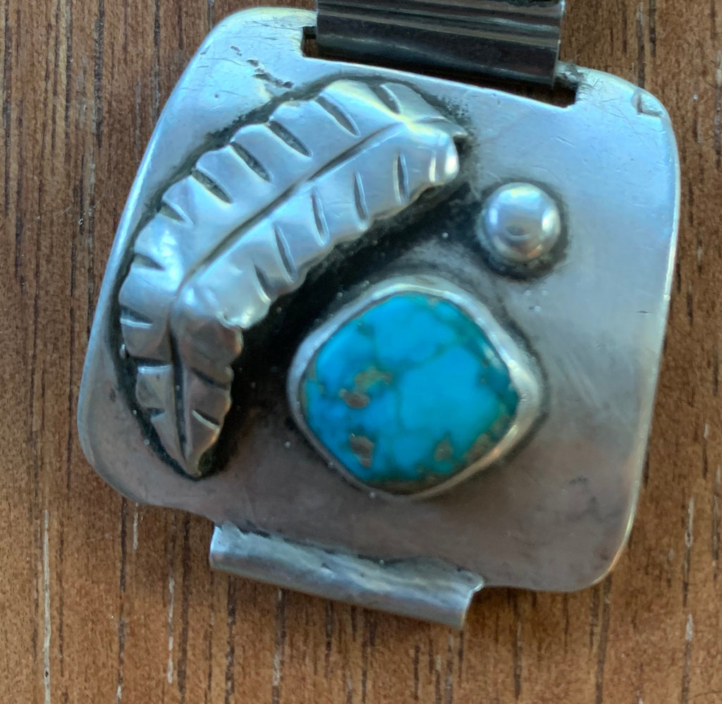 Large Vintage Native American Sterling Silver Watch Band with Turquoise